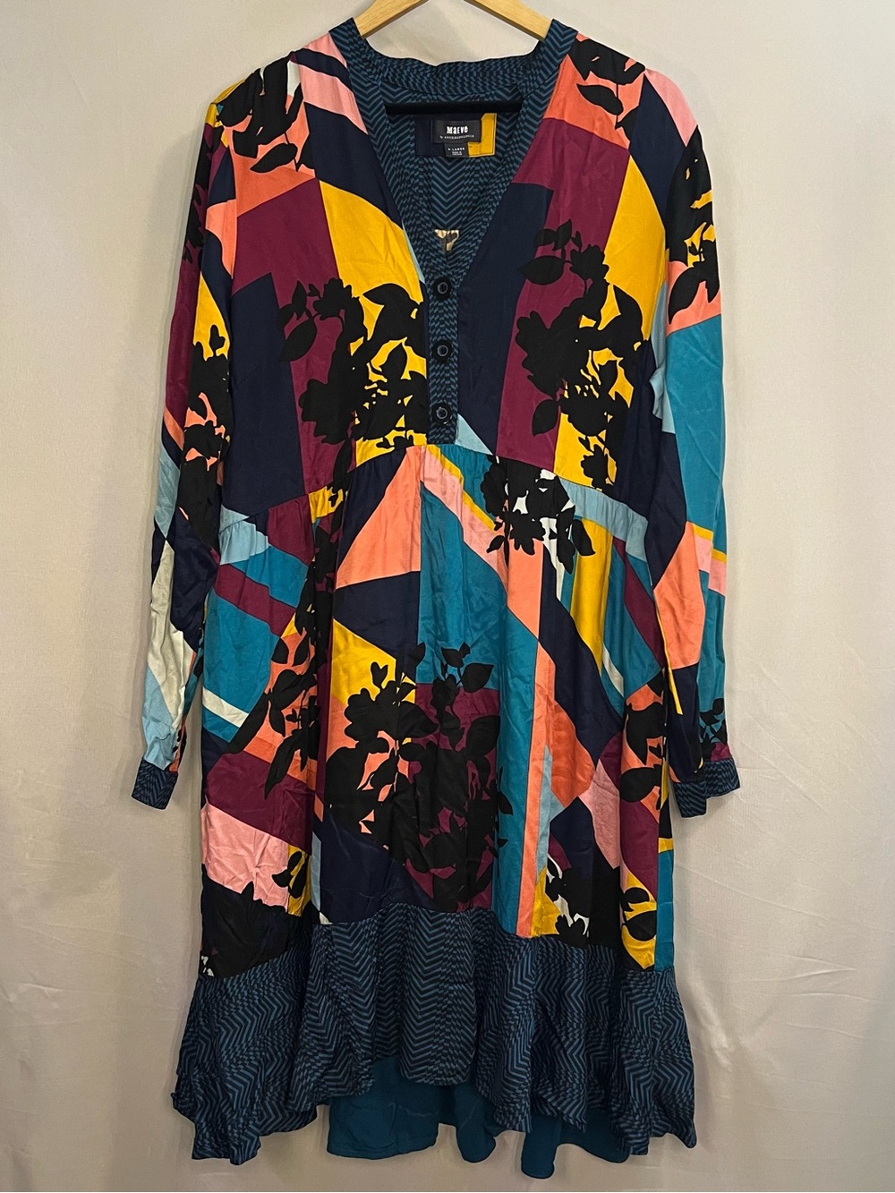 Mauve Multicolor Floral Geometric V-Neck Dress